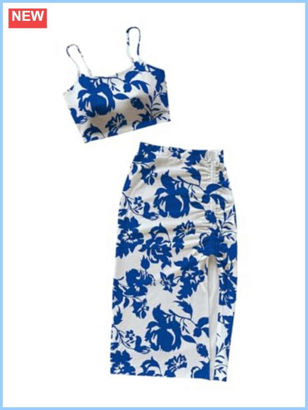 Women's 2 Piece Floral Cami Crop Top & Drawstring Split Midi Skirt Set Summer
